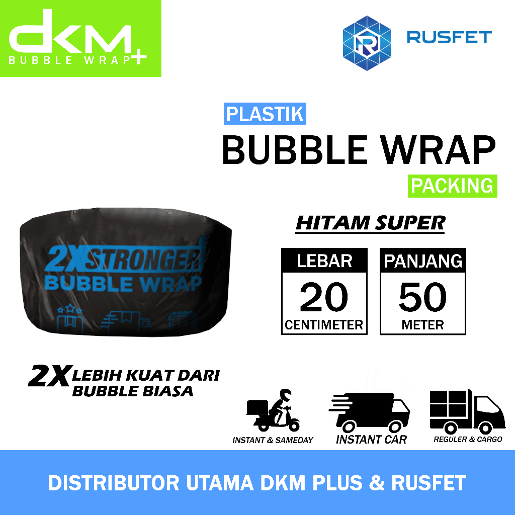 

Plastik Bubble Wrap DKM 20cm x Panjang 50meter Warna Putih Hitam Super