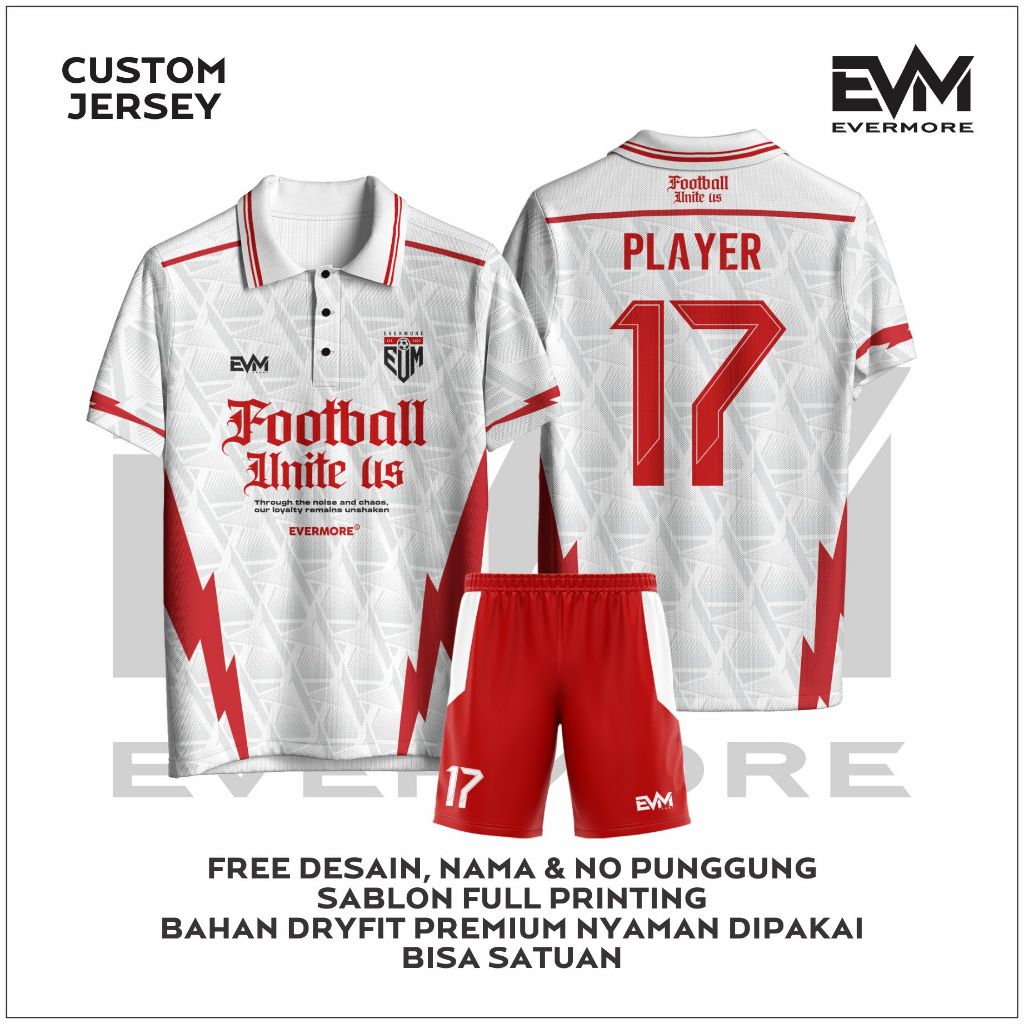 Jersey Olahraga Sepakbola/Futsal RED IMPERIUM Design Elegan Full Printing Bisa Custom EVM SPORT