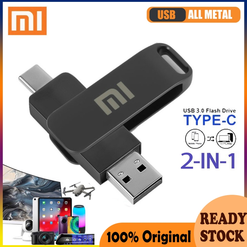 XIAOMI Flashdisk OTG TYPE-C 2in1 Flashdisk Kecepatan Tinggi 1TB/2TB, Flash Drive Logam USB, Untuk Ko
