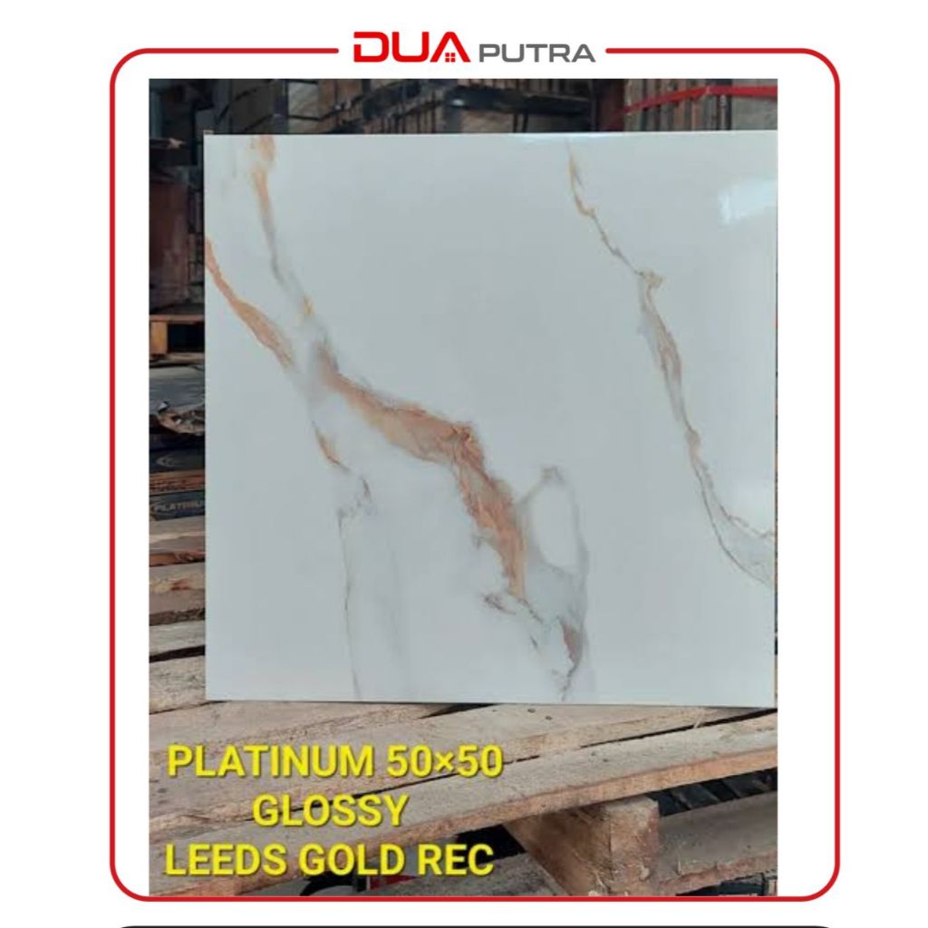 PLATINUM LEEDS GOLD GLOSSY CUTTING 50 X 50 / KERAMIK LANTAI KAMAR, DINDING KAMAR MANDI, RUANG TAMU, 
