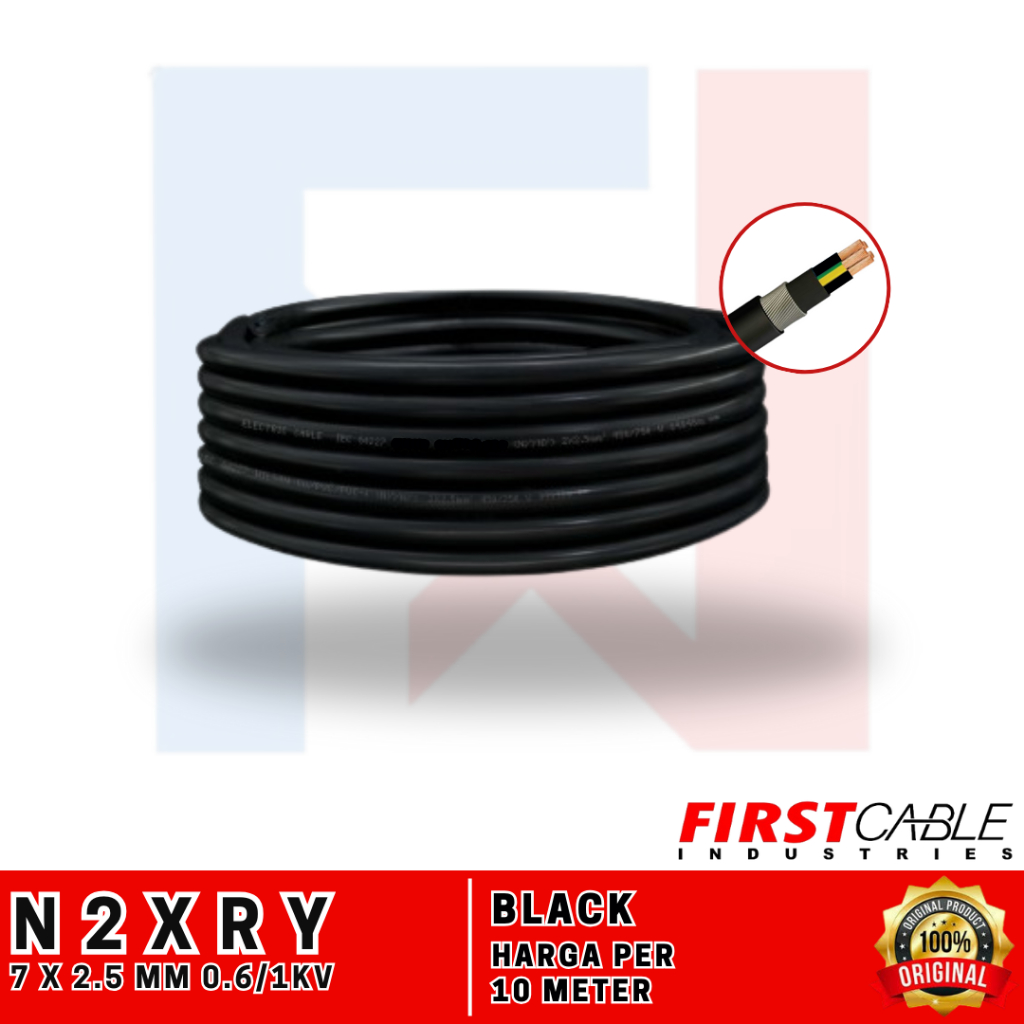KABEL N2XRY (Cu/XLPE/PVC/SWA/PVC) 7 x 2.5 mm / 7x2,5mm 0,6/1kV Black FIRST CABLE - 10 Meter Kabel Po
