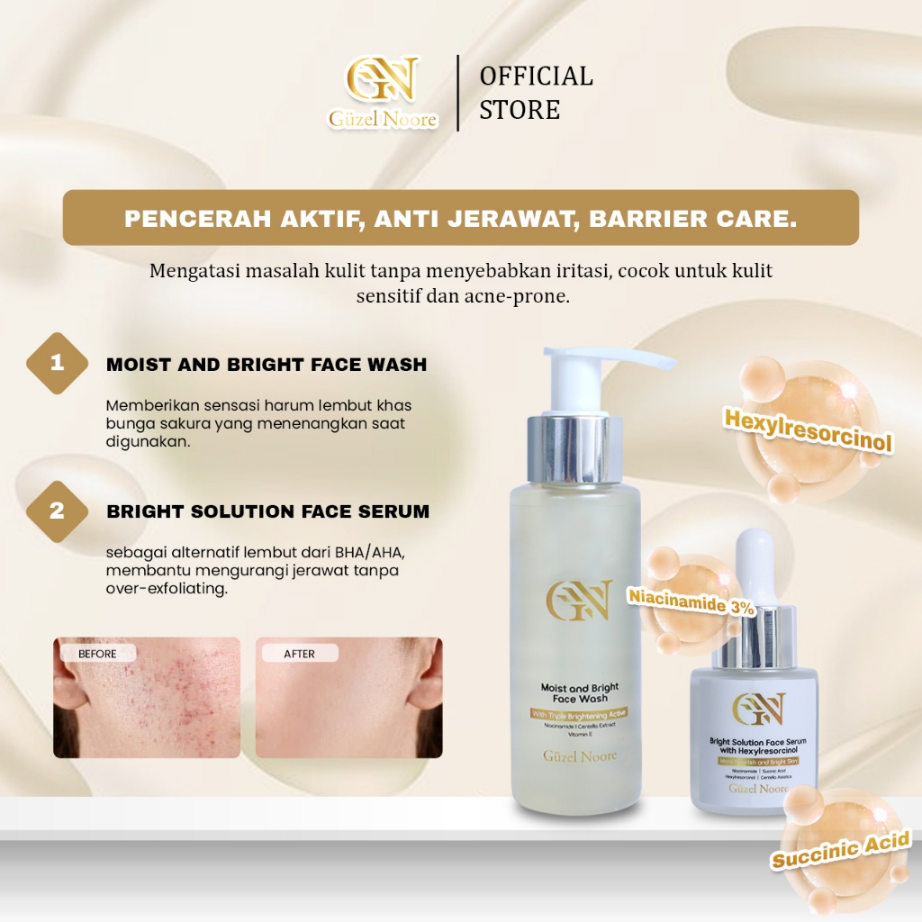 Guzel Noore Brightening & Anti-Acne Power [2 PCS] Bundling Skincare cocok untuk kulit sensitif dan a