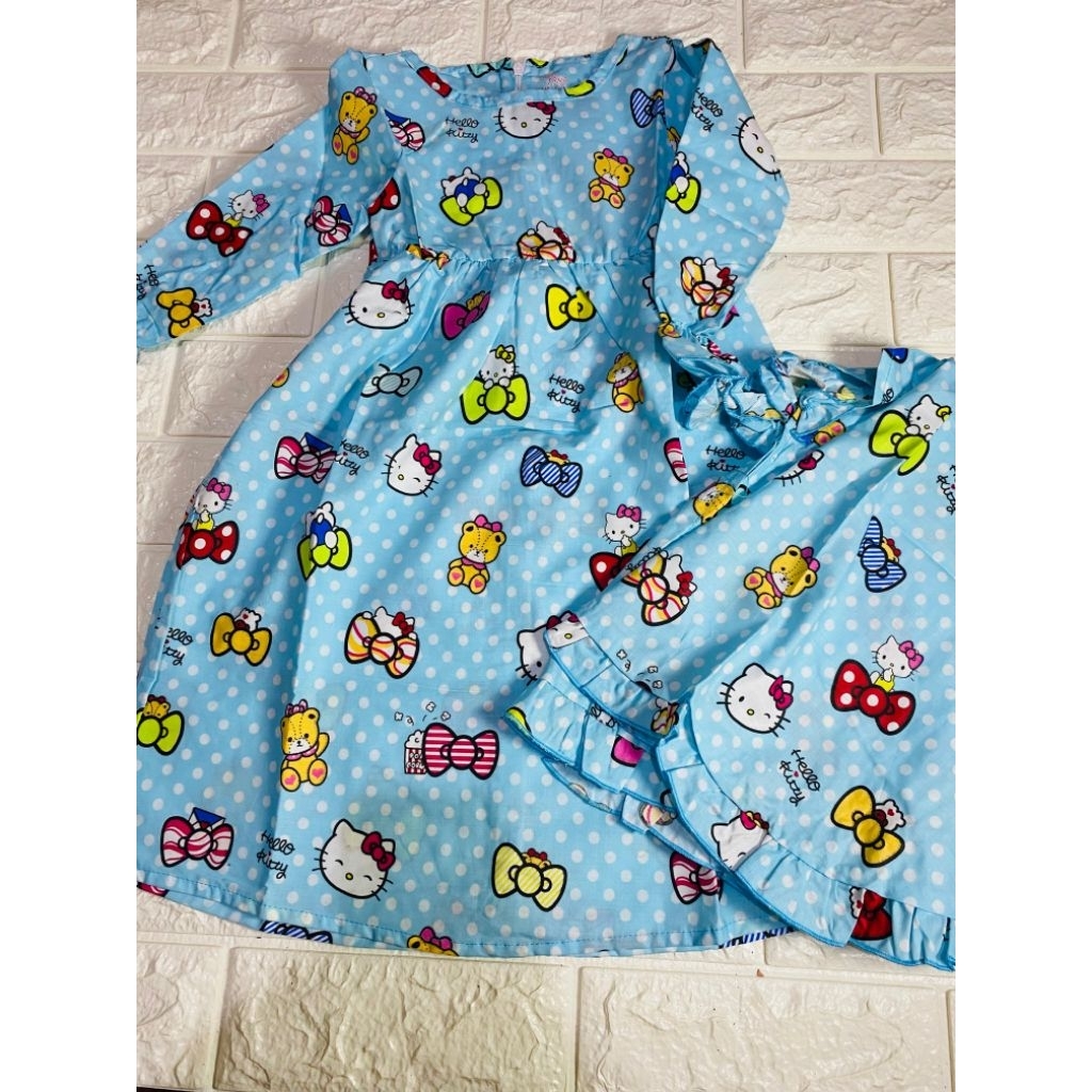 gamis set jilbab anak usia 2-3 tahun bahan katun