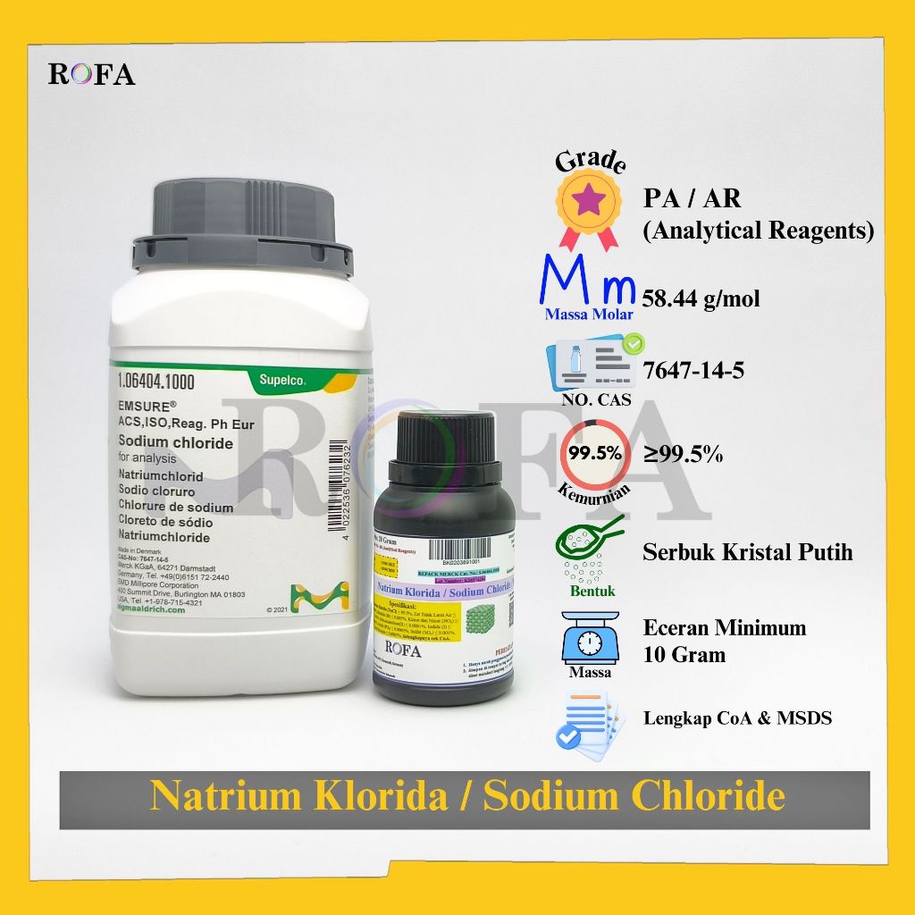 Natrium Klorida / Sodium Chloride / NaCl Pro Analisis Eceran 1 Gram