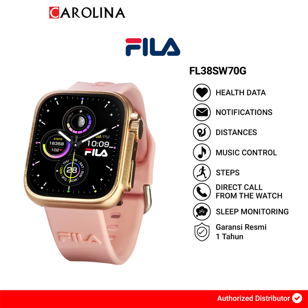 Jam Tangan Unisex Fila Smart Watch FL38SW70G Full Screen Touch Display Pink Silicone Strap