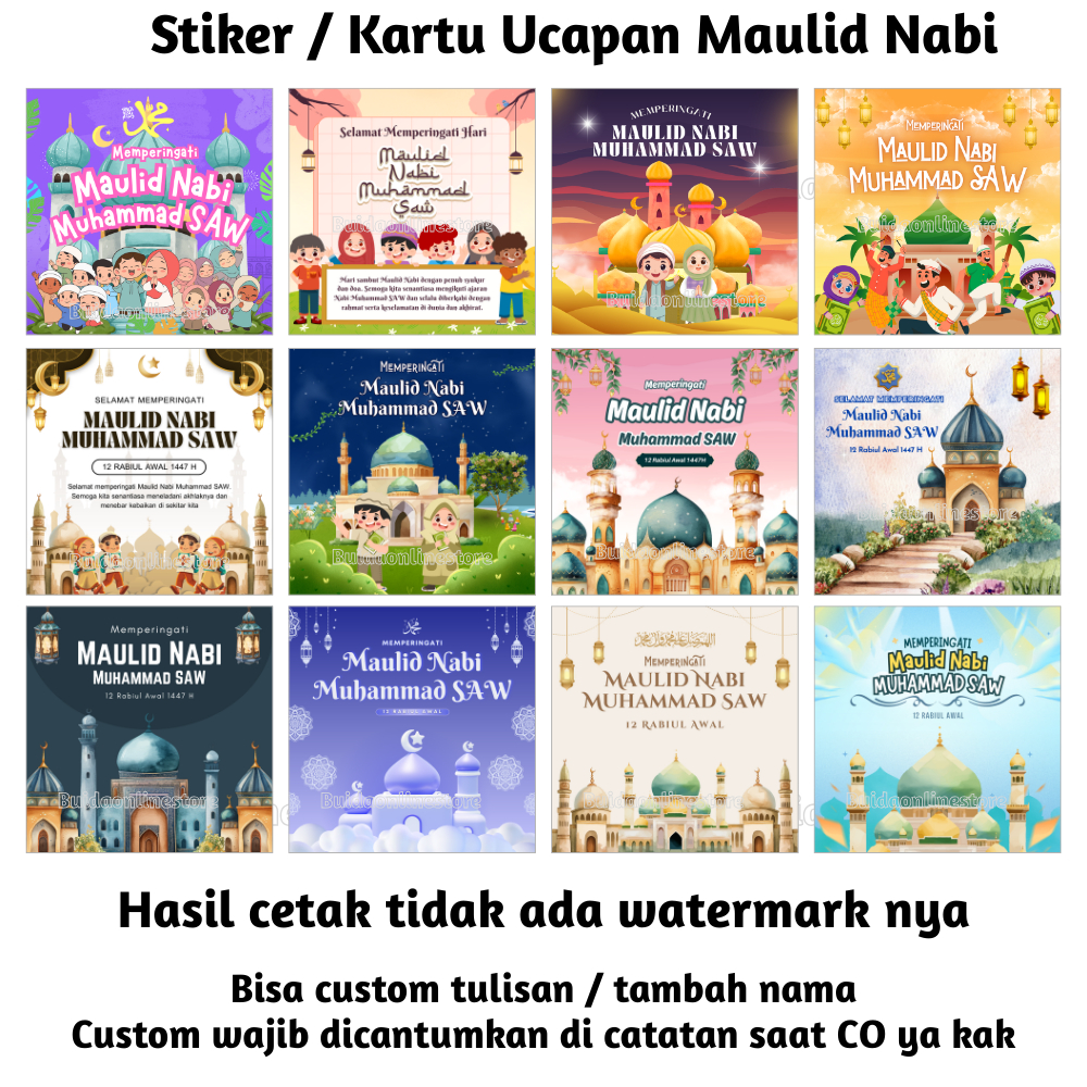 

Label Sticker Memperingati Maulid Nabi Muhammad SAW Stiker Segel Kemasan Box Mika Plastik Cookie Bag Seal Packing Sealer paket dus box dekorasi kotak kue hiasan cup puding mika toples cookies bisa custom tulisan tambah nama