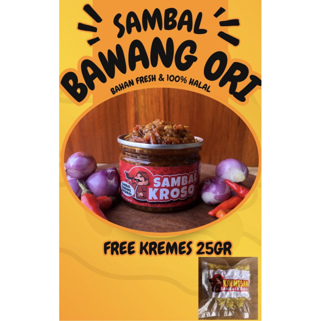 

KROSO, sambal bawang ori 130ml free kremes 25g