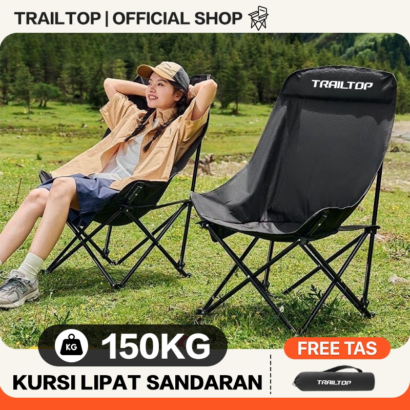 TrailTop Kursi Lipat Sandaran Tinggi Dengan Sandaran Kepala Busa Kursi Camping Beban 150kg
