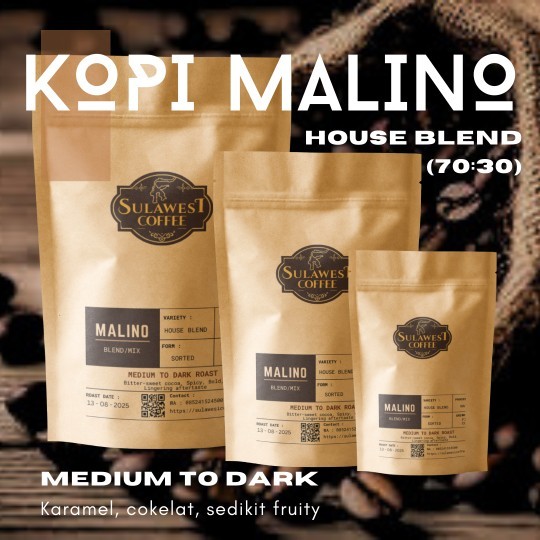 

Kopi Malino House Blend 70% Robusta 30% Arabika – Medium Dark Roast Premium