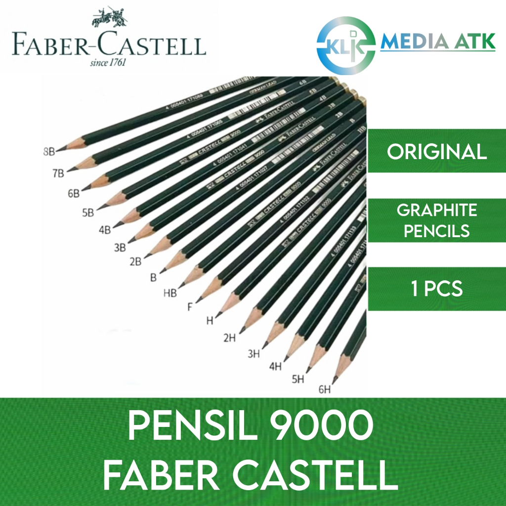 

Pensil Faber-Castell 9000 2B 6H 5H 4H 3H 2H H F HB B 3B 5B 6B 7B 8B - 1 Pcs
