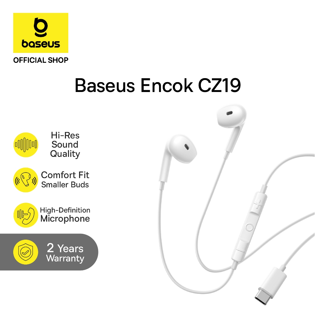 Baseus Encok CZ19 / HZ19 Semi in Ear Wired Earphone Type-C Headset Kabel Bass Hi-Res Sound
