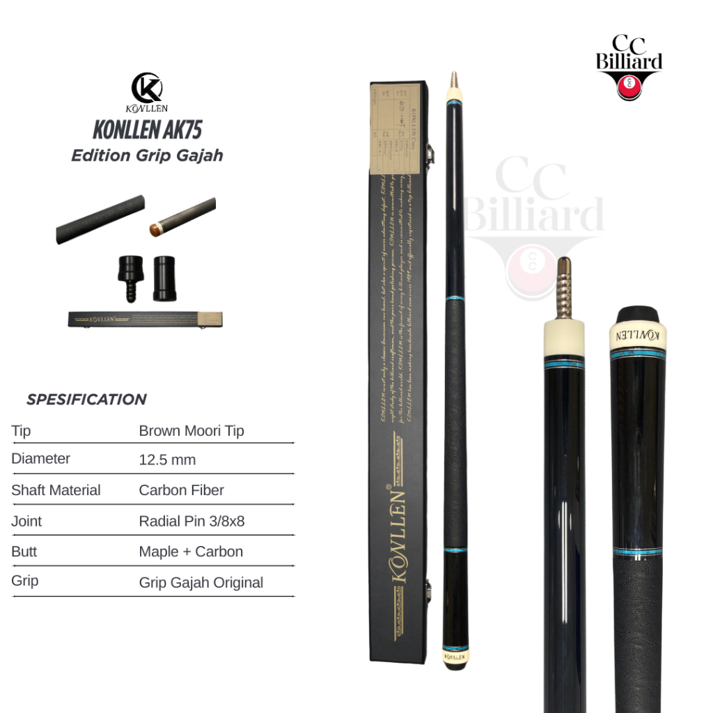 Konllen AK 75 Grip Gajah Stick Billiard Carbon Konllen