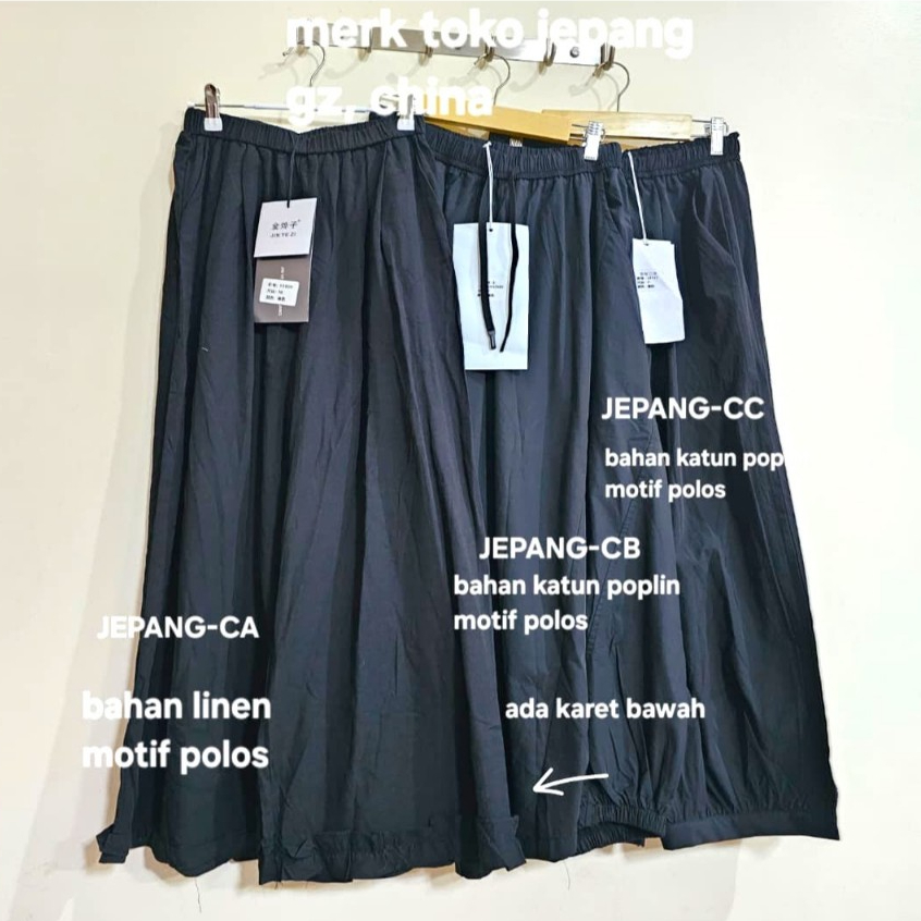 Celana panjang jumbo GZ model rok kulot motif salur bersaku bahan linen merk toko jepang