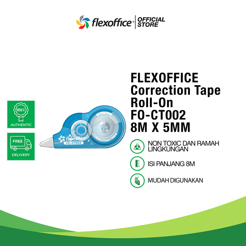 

FLEXOFFICE CORRECTION TAPE ROLL-ON FO-CT002 8M X 5MM tip ex panjang sekolah tugas kelas kantor