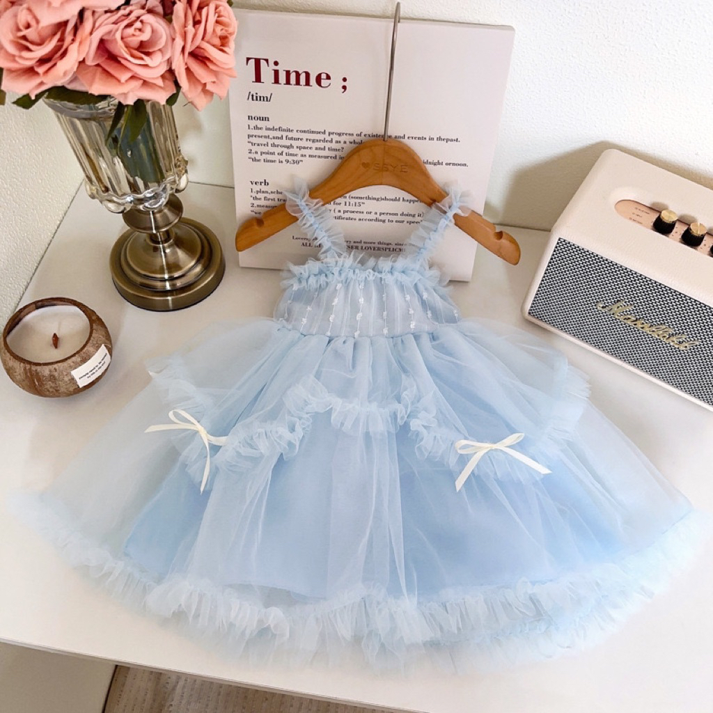 EOBaby L111 Dress Anak Tanktop Biru Muda Elsa Korean Style PREMIUM