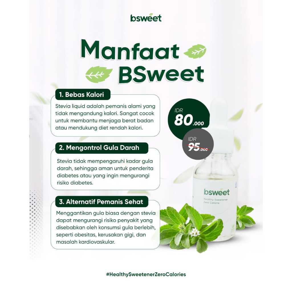 

BSweet Healthy Sweetener Zero Calories Gula Tetes Alami 0 Kalori Gula Diet Sehat 15 ML