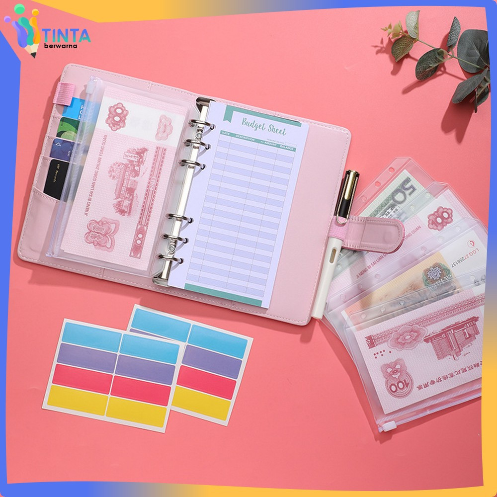 

Transparent Hand Book Bags Ziplock 6 Hole / Zipper Pocket Binder A6 Transparent Pouch Tempat Uang Tinta Berwarna C1105