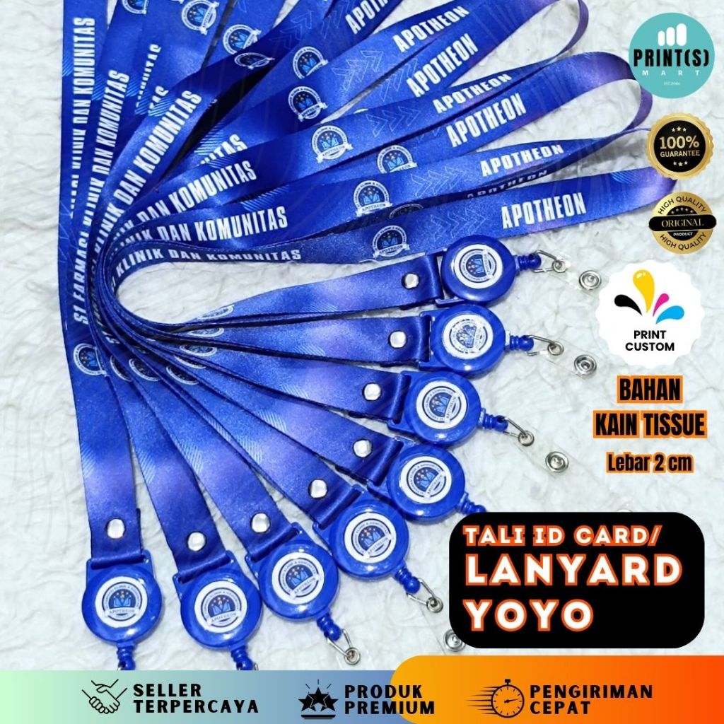 

Cetak Lanyard Yoyo Custom Tali ID Card Print 2 sisi Gantungan Name Tag lebar 2 cm, Print sublim, Premium Quality