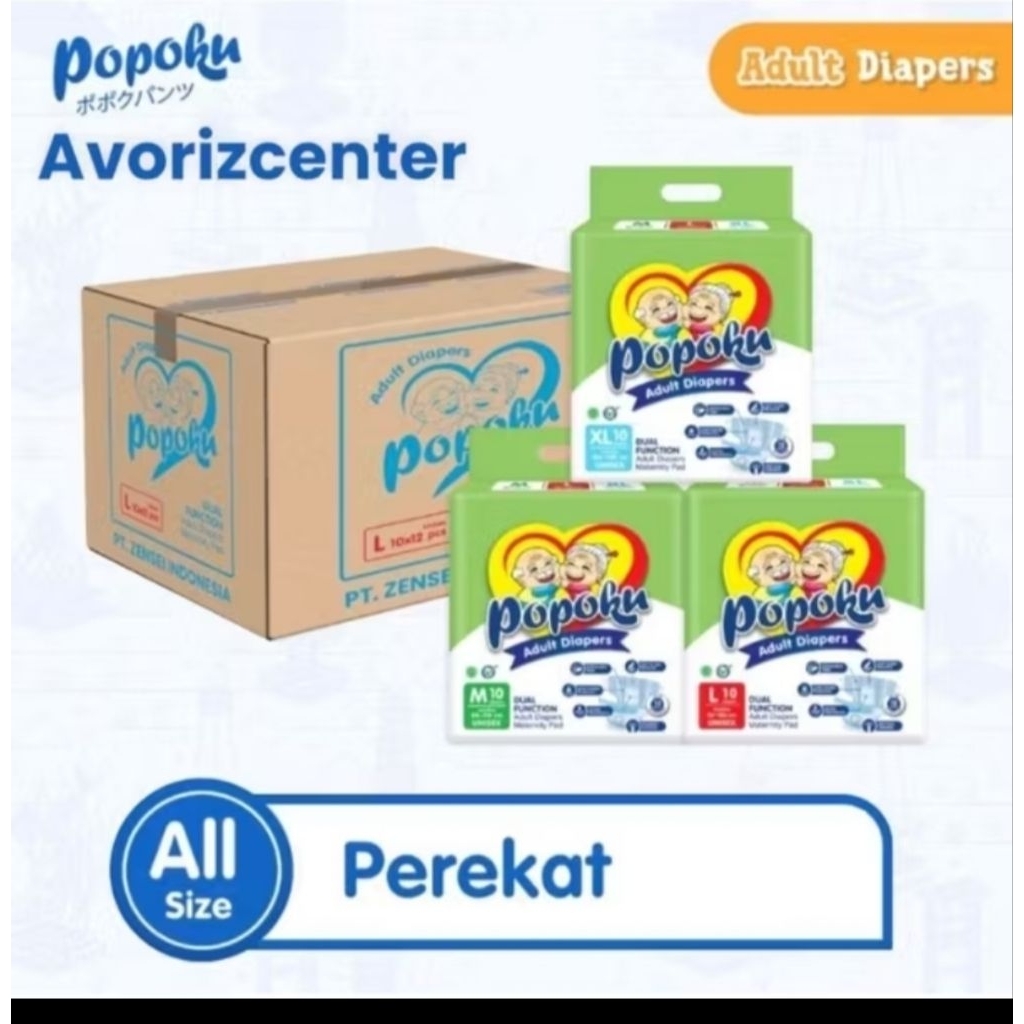 Popoku adult diapers/perekat popok dewasa M, L, XL isi 10 pcs