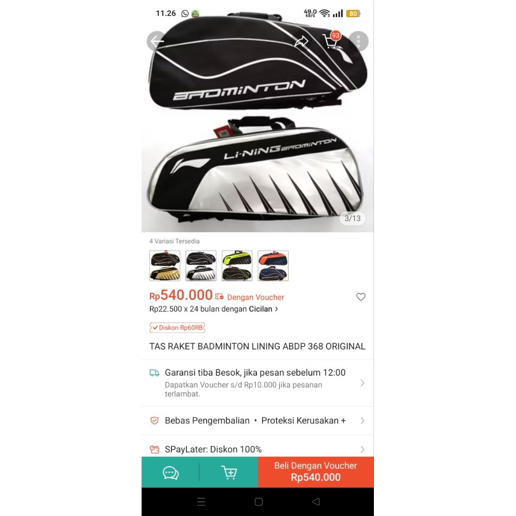 Tas badminton bulutangkis baru new original lining ABDP 368