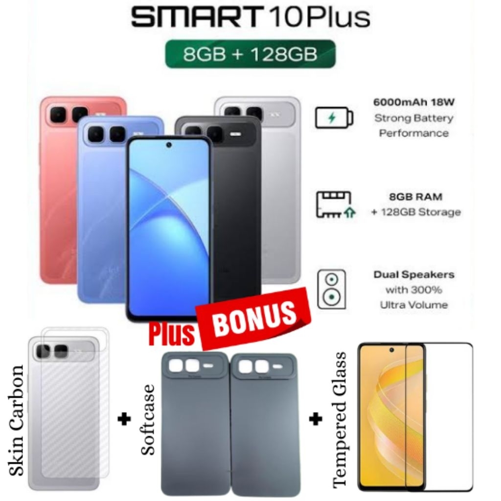 INFINIX SMART 10 PLUS 8/128GB 4.5G SMART 10+ NFC RAM 8+8GB ROM 128GB BATERAI 6000mAh 18W GARANSI RES