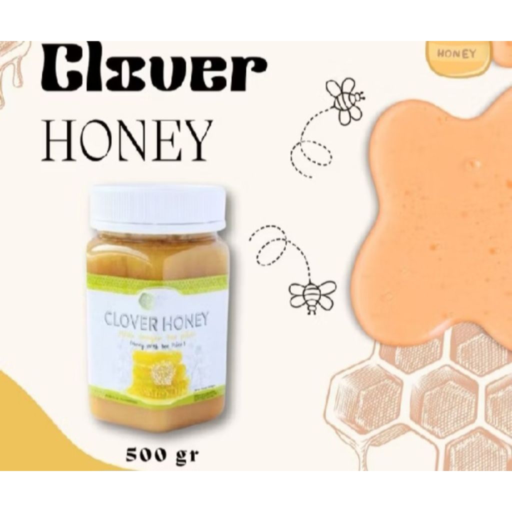 

madu clover honey 500gr exp 2029 asli free sendok kayu