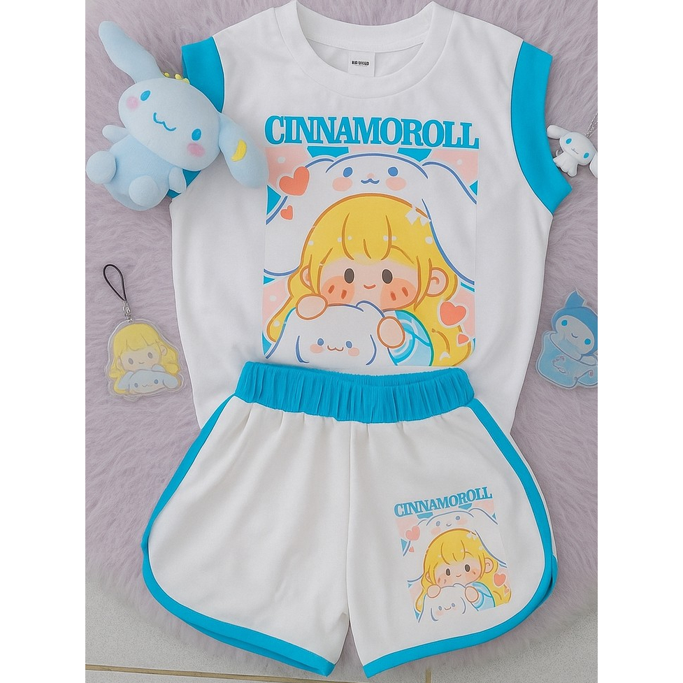 SETELAN / SET BAJU ANAK PEREMPUAN UMUR 9-10 TAHUN CINNAMOROLL PUTIH