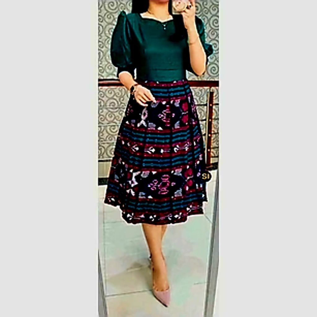 BAJU DRESS TENUN WANITA KOMBINASI POLOSAN PREMIUM / DRESS TENUN JEPARA / DRES TENUN COUPLE / DRESS T