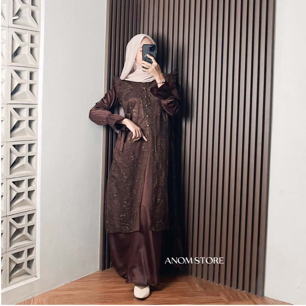 Limited Jasmine Dress Brukat By Anomstore - Satin Silk Brokat Semi Outer Mewah Elegan Simpel Gamis