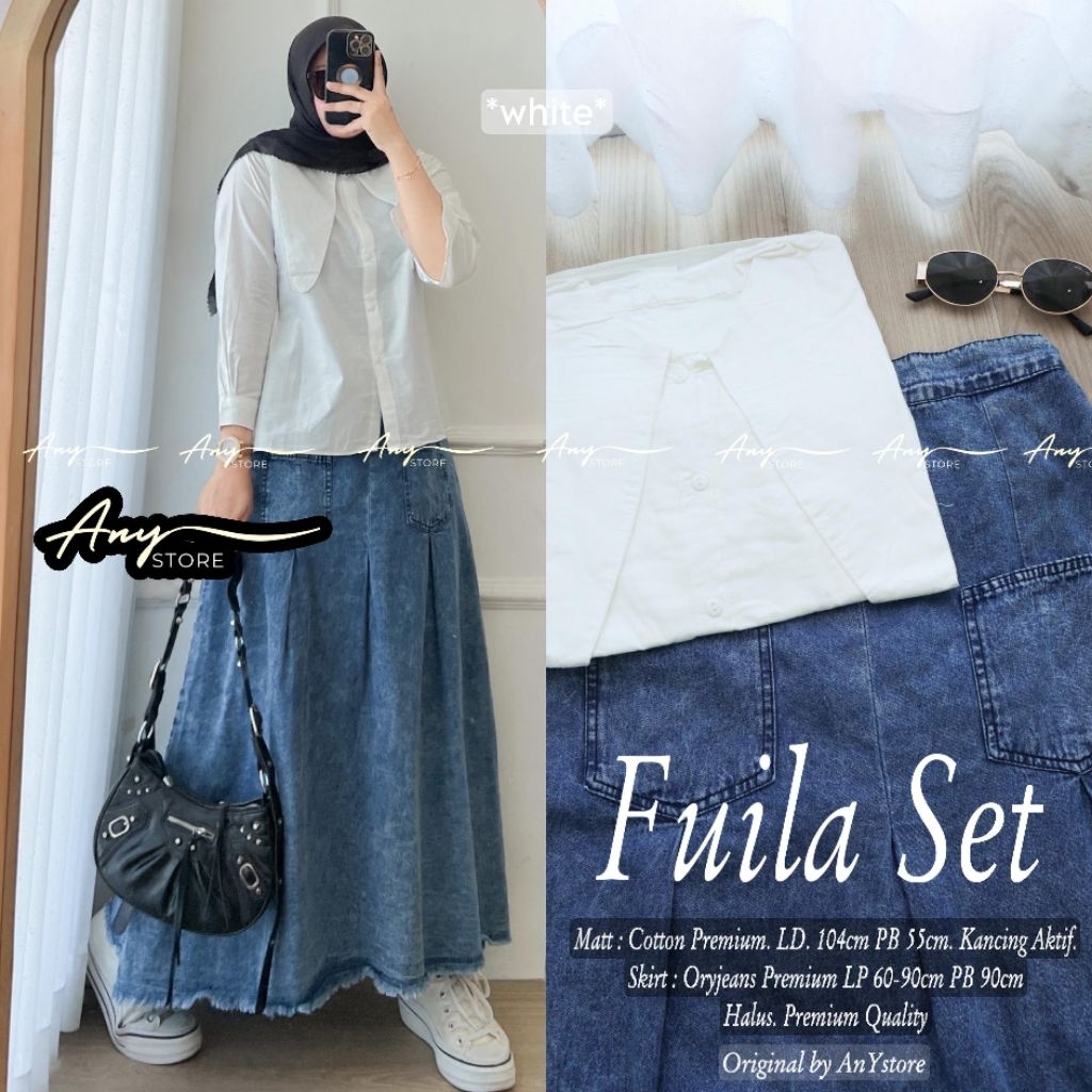 kimy fuila kemeja wanita kekinian korean style by A.N.Y kemeja blouse salur garis garis rok jins ski