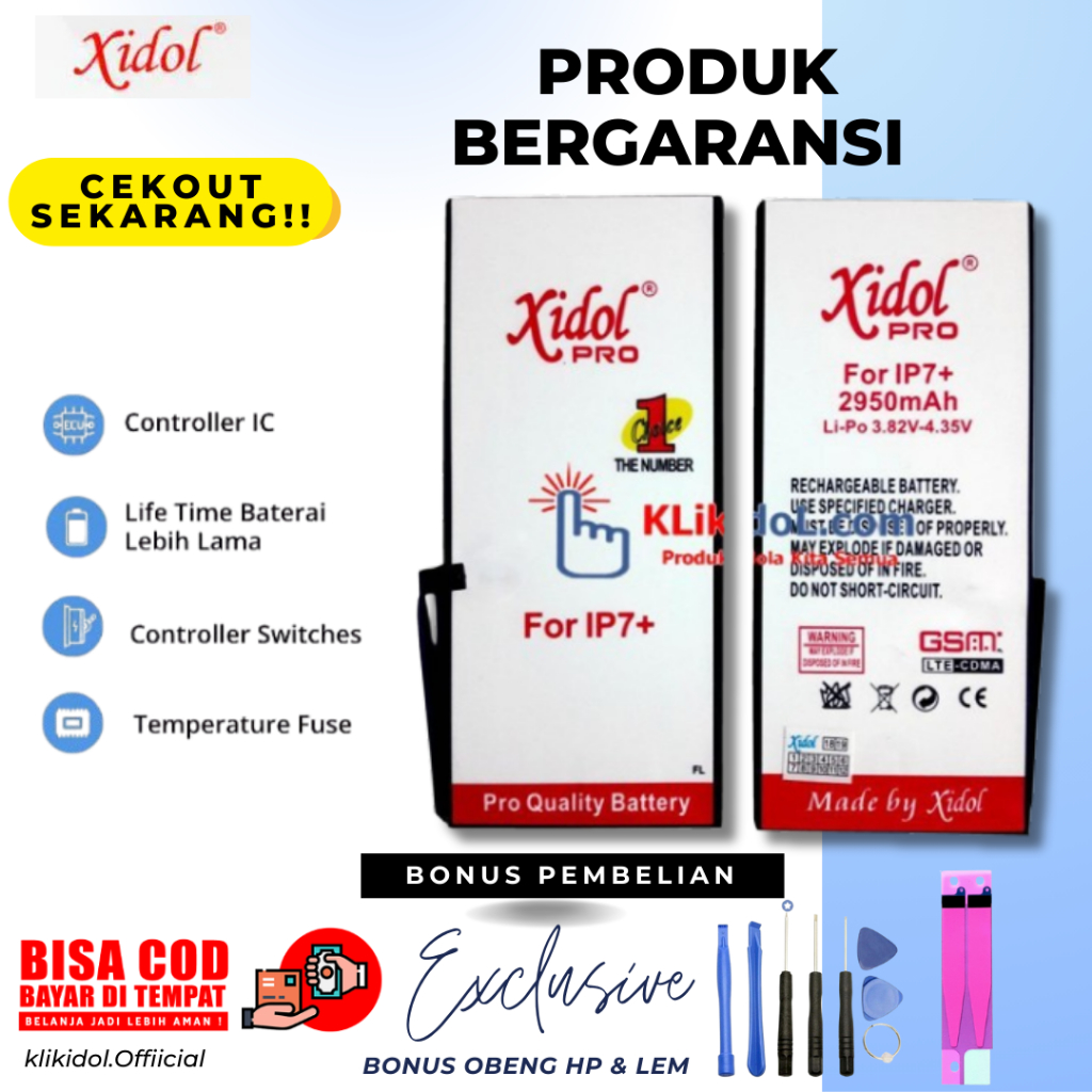 GARANSI BATERAI IDOL IPHONE 7+ PLUS BATTERY BATRE PREMIUM DOUBLE POWER