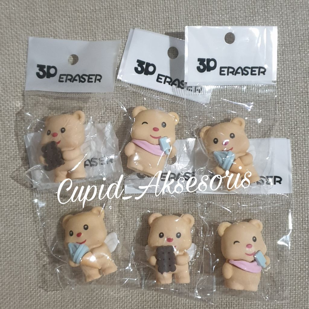 

(PER 3 PCS) PENGHAPUS 3D BENTUK BERUANG BUTTER BEAR TEDDY BEAR / HAPUSAN 3D BEAR / PEMBERSIH PENSIL