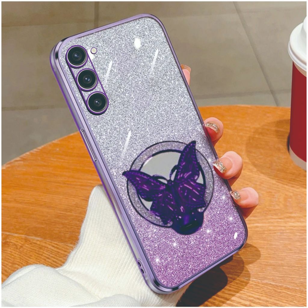Case Samsung S23 Plus Luxury Gliter Premium TPU Ring Butterfly Cermin Lipat Ansa Case