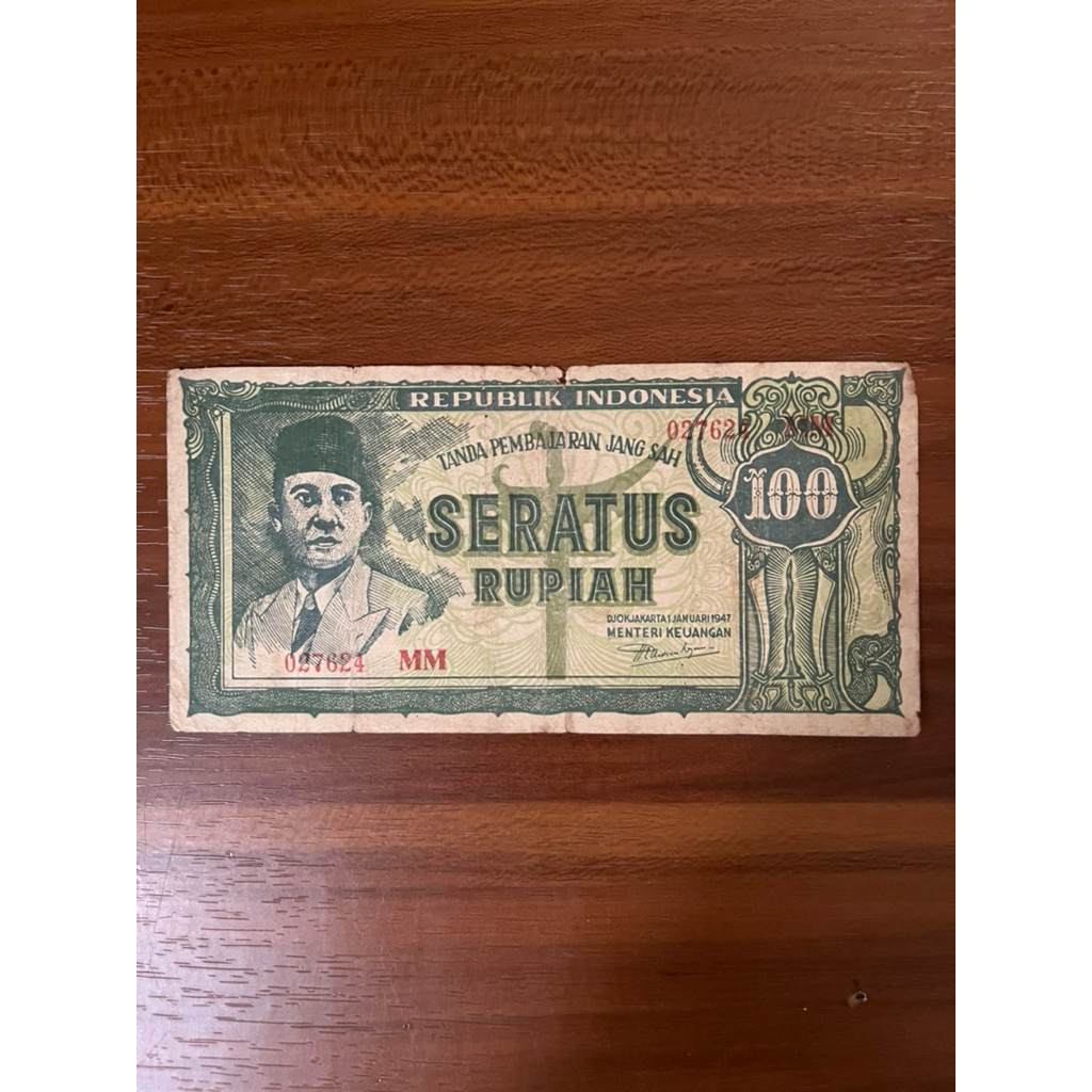 Uang Kertas 100 Rupiah 1947 Hijau Seri ORI II Koleksi Kuno