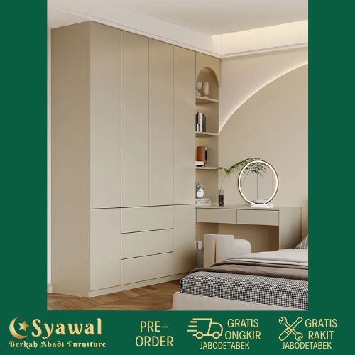 Lemari Pakaian Rak Sultan Letter L Meja Rias Minimalis Modern Warna Khaky Polos Bisa Custom