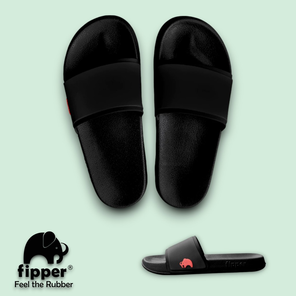 FIPPER SLIP ON BLACK / BLACK / ORANGE  - sandal slide pria/wanita