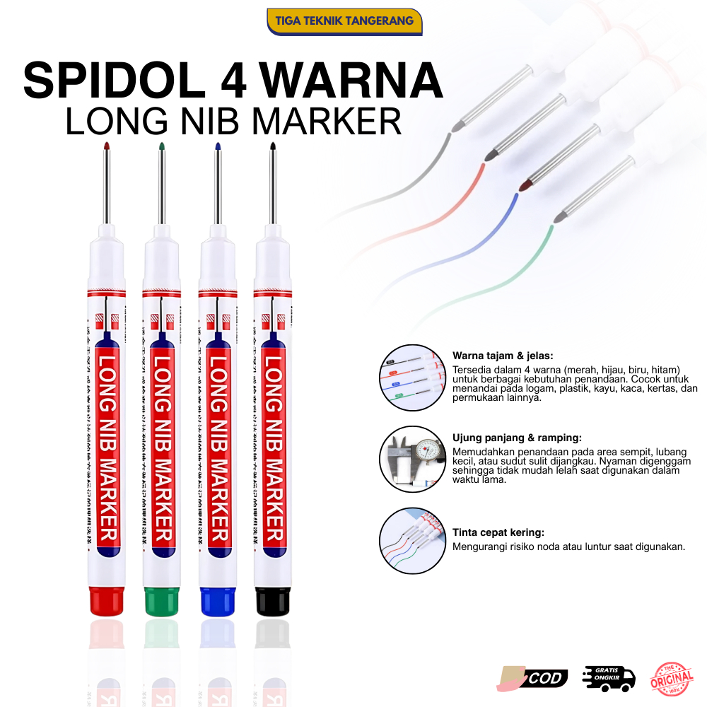 

Paket Spidol 4pcs Random Spidol Tukang Penanda Long Nib Marker Kepala Panjang - Tahan Air dan Cepat Kering (Merah/Biru/Hijau/Hitam)
