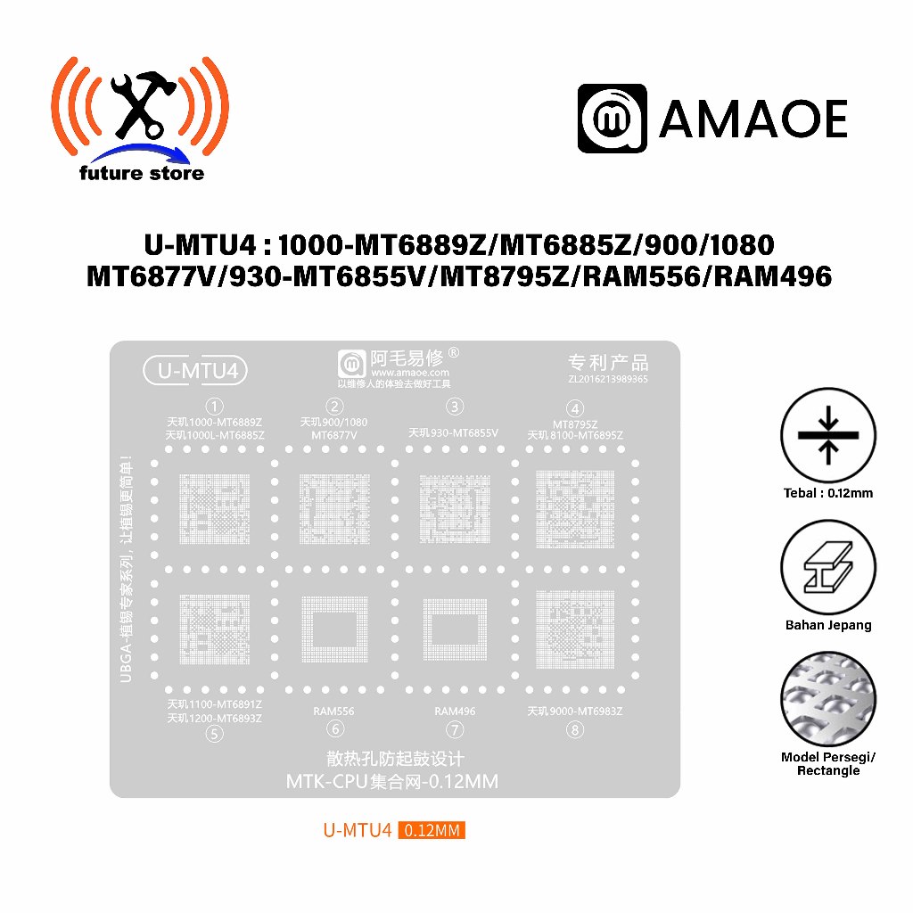 AMAOE U-MTU4 CETAKAN IC MTK CPU SET 0.12MM ORIGINAL - CETAKAN IC CPU 000-MT6889Z 1000L-MT6885Z 900/1
