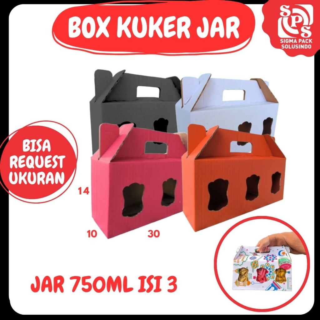 

Box Kue Kering 30x10x14 Jinjing (KUKER TOPLES JAR 750ml ISI 3) Kardus Lebaran Idul Fitri Hampers