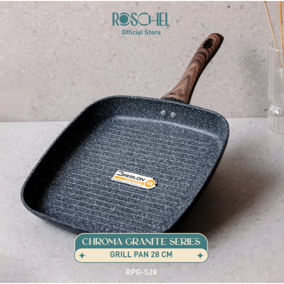 Roschel Chroma Granite GrillPan 28cm Non-stick Greblon C3 German Coating Panci Panggang Penggorengan