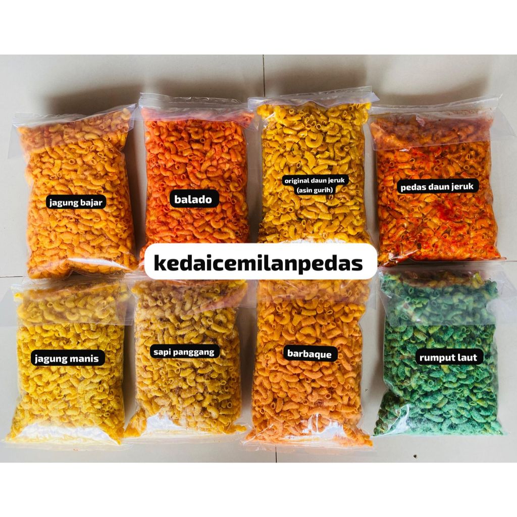 

MAKARONI KRIUK READY VARIAN RASA BALADO/BARBAQUE/SAPI PANGGANG/JAGUNG BAKAR/JAGUNG MANIS/RUMPUT LAUT/PEDAS DAUN JERUK/ORIGINAL DAUN JERUK