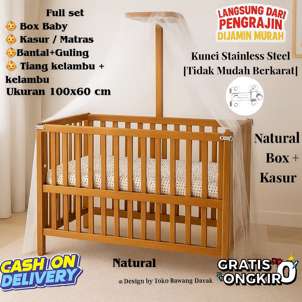 Tempat Tidur Bayi Kayu Kasur Baby Bayi Box 010 Tahun Ranjang bayi kasur