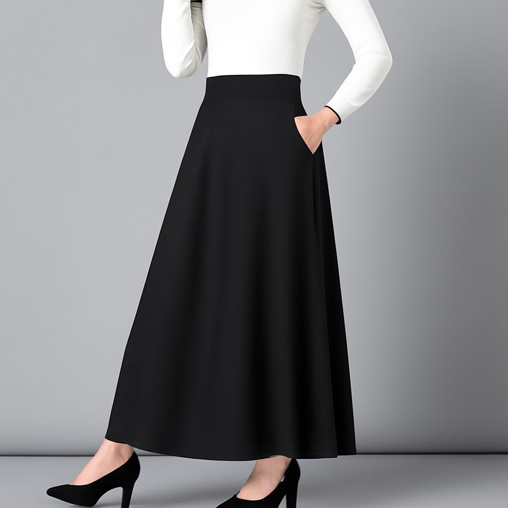 ROK PANJANG PAYUNG SYAR'I Scuba Bawahan Rok Hitam Line A Kualitas Premium Standar&Jumbo