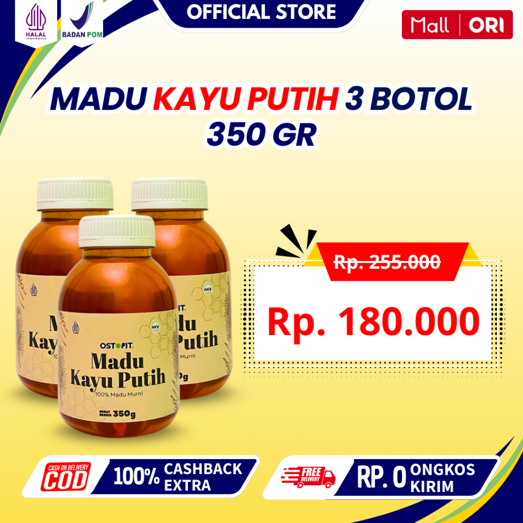 

OSTOFIT Paket 3 Botol Madu Kayu Putih Asli 100% Tanpa Campuran - 350gr per botol