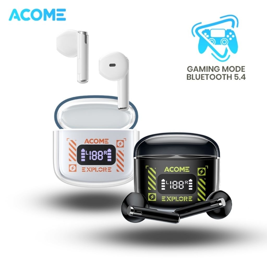 ACOME TWS Headset Earphone Bluetooth Acome AT01 PRO Bluetooth 5.4 Support Gaming Minim Delay LED Dis