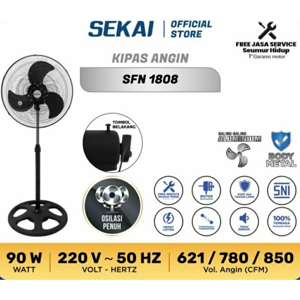 Sekai SFN 1808 Kipas Angin Berdiri 18inc