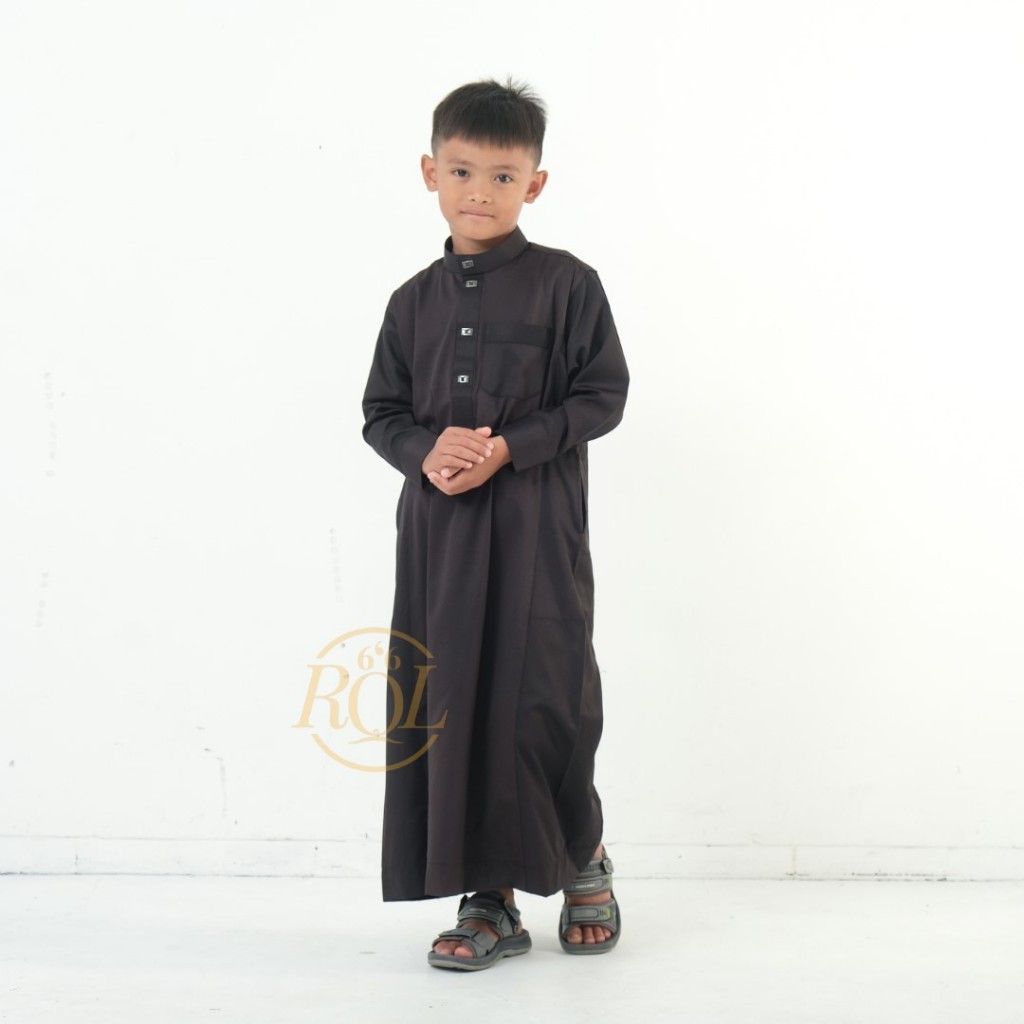 Raqilla - Jubah Adnan Hitam Anak Laki Laki usia 4 - 12 tahun Bahan Tesla Premium | Baju Gamis Jubah 