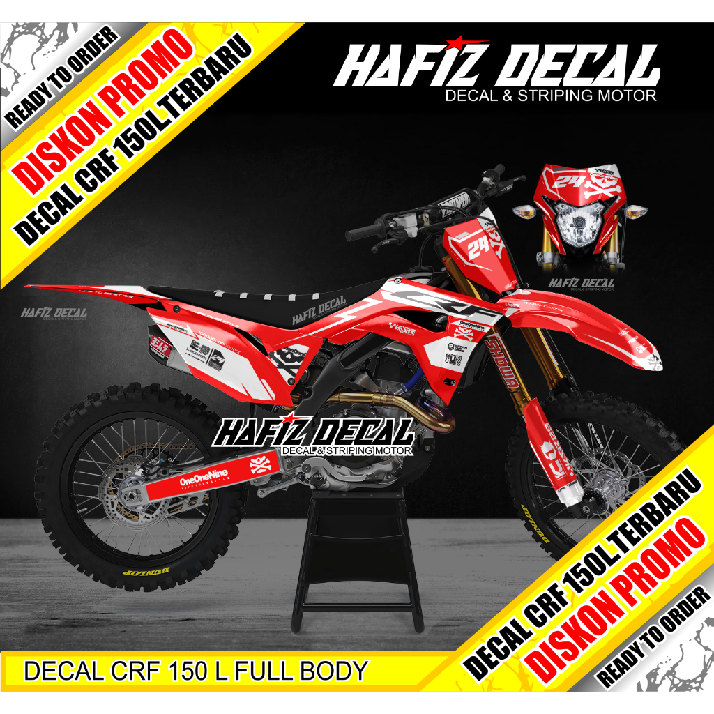 DECAL CRF 150 L MERAH, DECAL CRF MERAH, DECAL CRF 150 MERAH, DECAL CRF 150 L FULL BODY MERAH