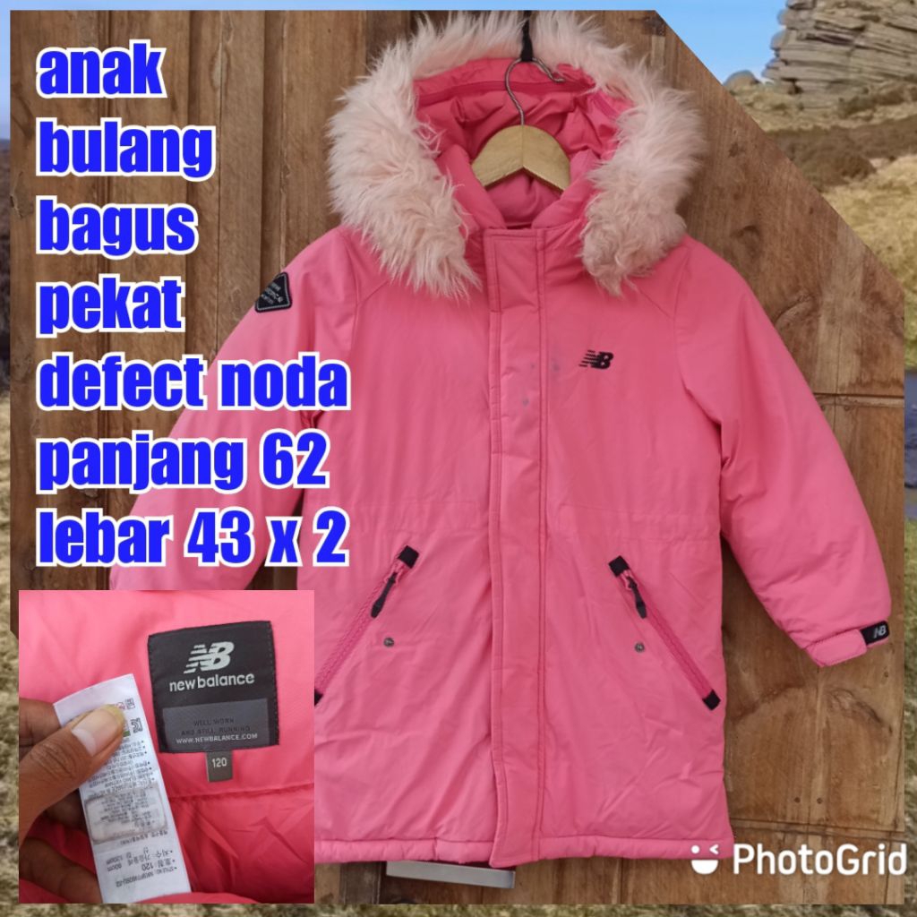 jaket gunung outdoor puffer gelembung winter salju bulang bulu angsa anak kids nb new balance pink m