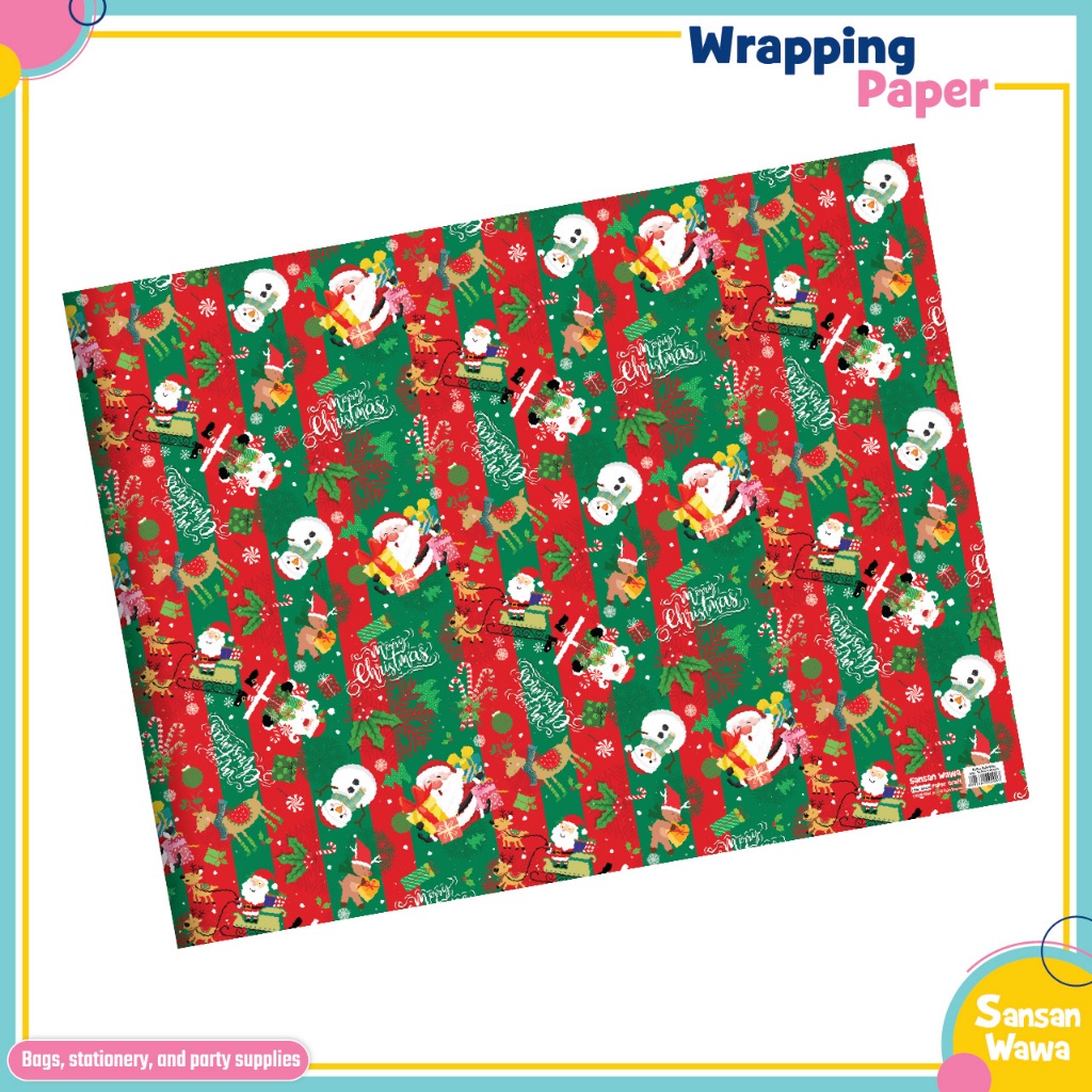 

(Paket 5 lembar) Motif Natal Merry Christmas Xmas Kertas Kado uk standar Sansan Wawa - wrapping paper gift untuk birthday ulang tahun pesta wedding